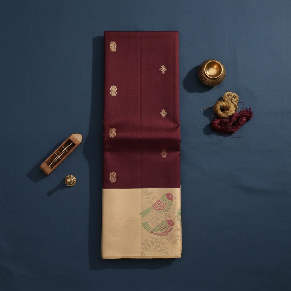 Kuberan Deep Wine Maroon Kanchipuram Silk Saree
