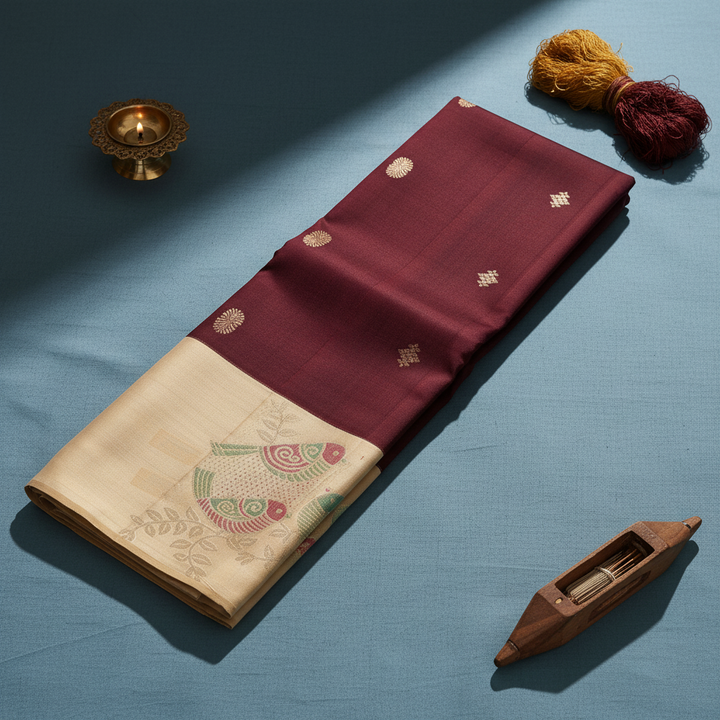 Kuberan Deep Wine Maroon Kanchipuram Silk Saree