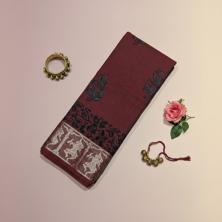KUBERAN BROWN COTTON DANCE PRACTICE SAREE
