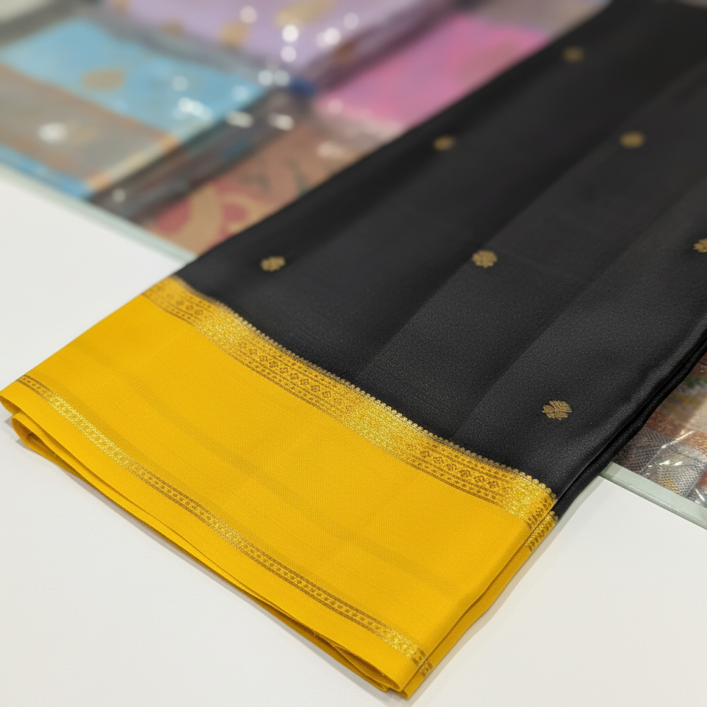 KUBERAN BLACK PURE CREPE SAREE