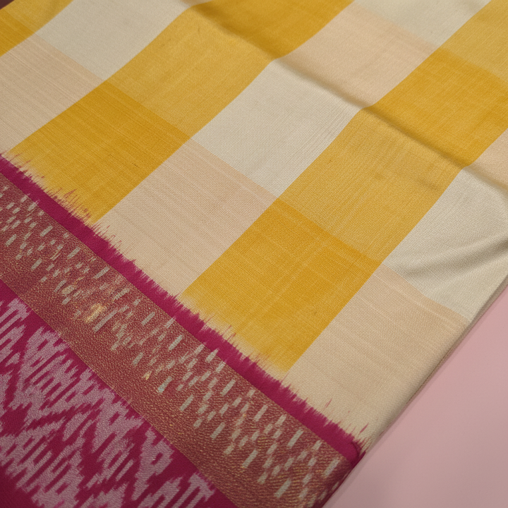 KUBERAN YELLOW WITH PINK POCHAMPALLY SILK SAREE