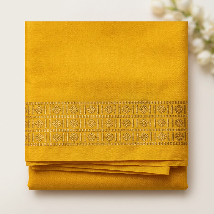Kuberan Yellow Pure Silk Dhoti with Gold Zari Border
