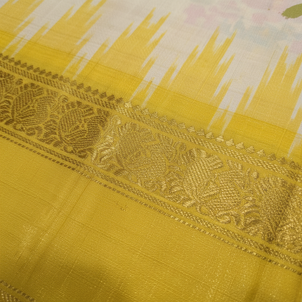 KUBERAN WHITE WITH LEMON POCHAMPALLY SILK SAREE