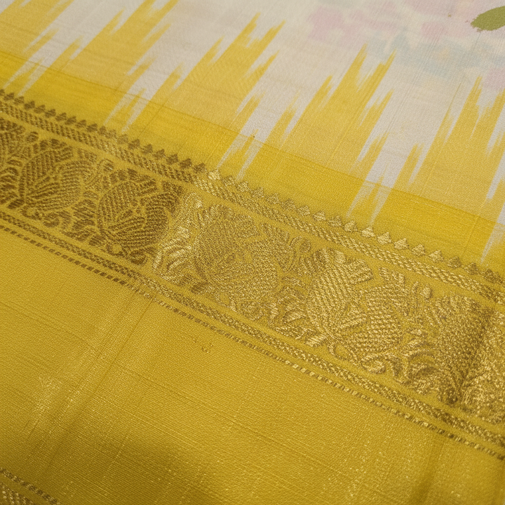 KUBERAN WHITE WITH LEMON POCHAMPALLY SILK SAREE