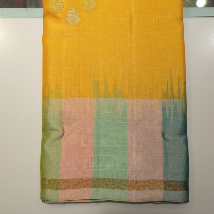 KUBERAN YELLOW CHECKS PURE SOFT SILK SAREE