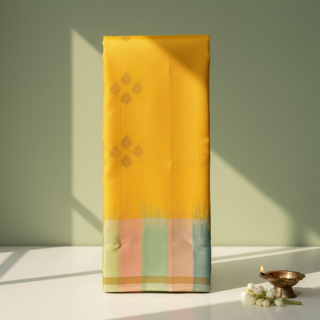 KUBERAN YELLOW CHECKS PURE SOFT SILK SAREE