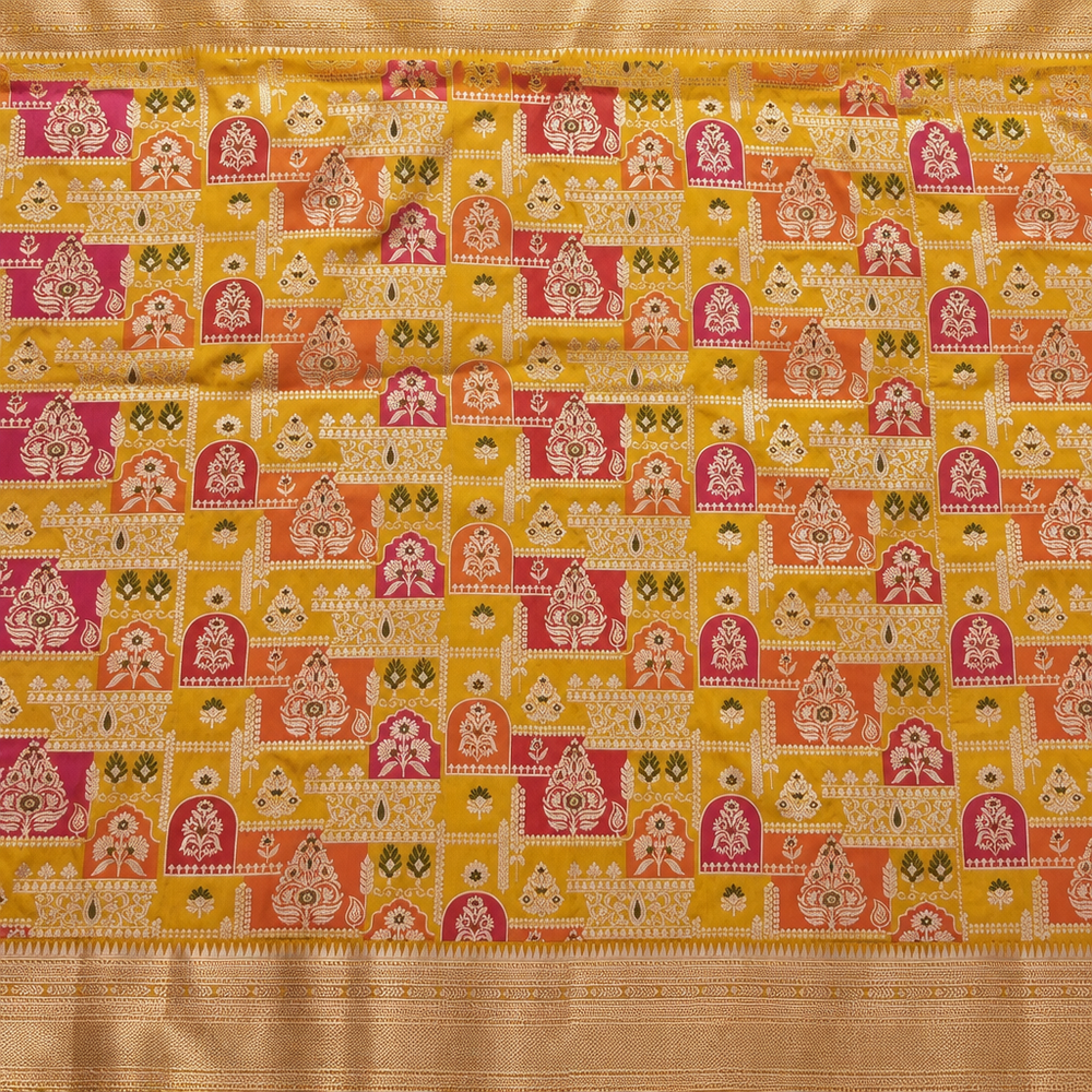Yellow saree motif close-up preview