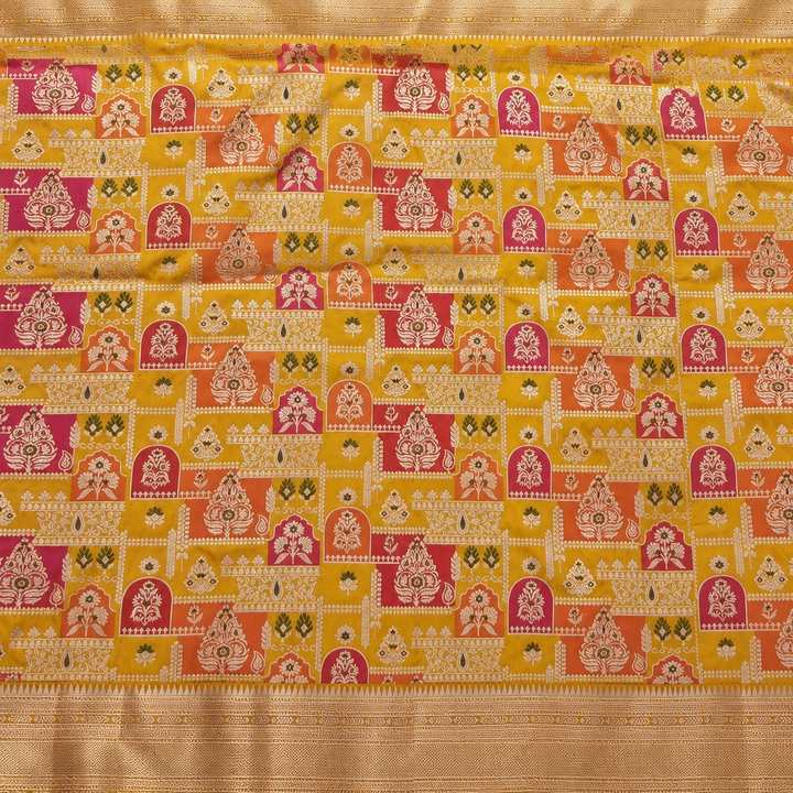 Yellow saree motif close-up preview