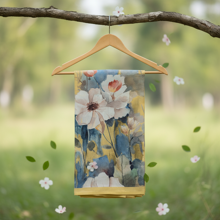 KUBERAN CREAM PURE CHIFFON PRINTED SAREE