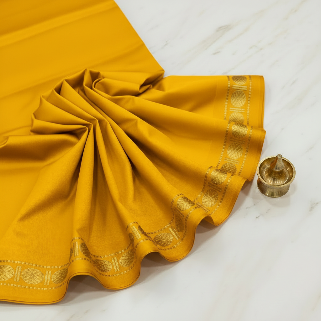 Kuberan Mango Yellow Pure Silk Dhoti