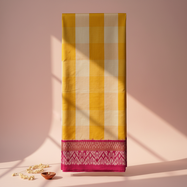 Yellow Stripe Magenta Ikat Saree – Blush Editorial