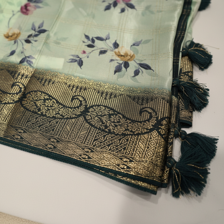 KUBERAN MINT GREEN CHIFFON PRINTED SAREE