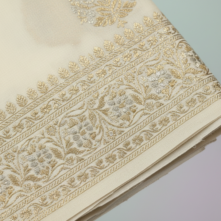 KUBERAN WHITE GEORGETTE SEMI BANARASI SILK SAREE