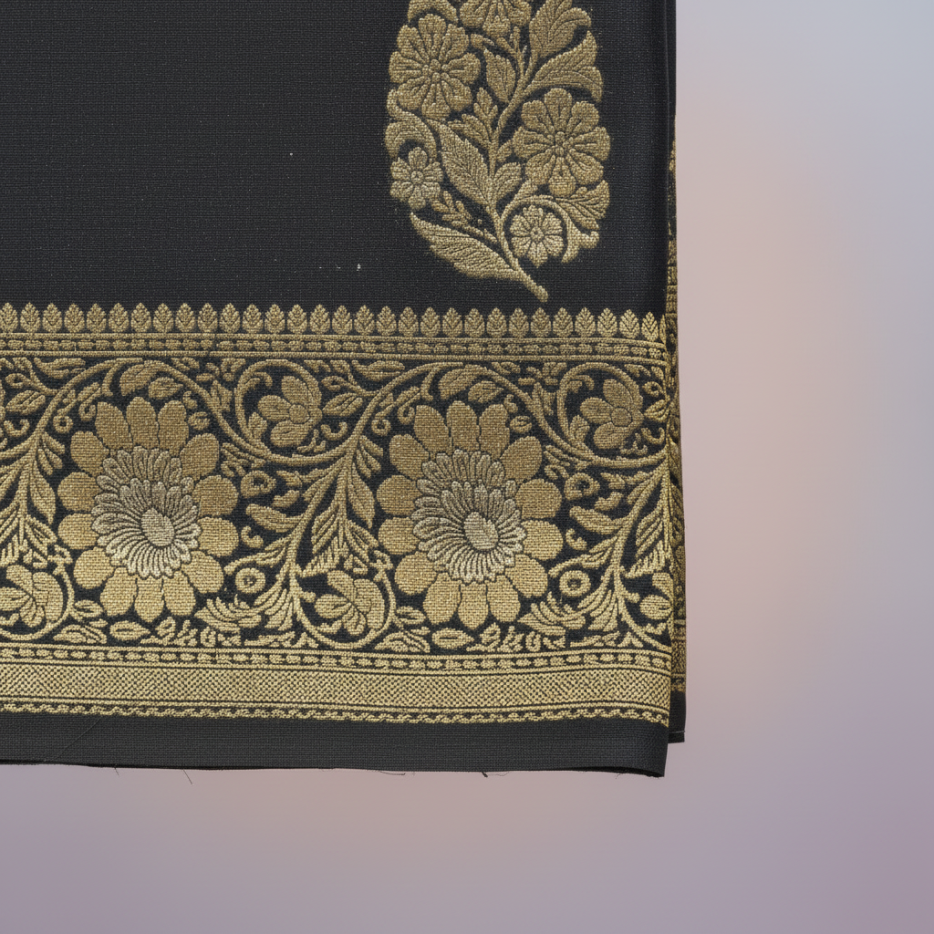KUBERAN NAVY BLUE GEORGETTE SEMI BANARASI SILK SAREE