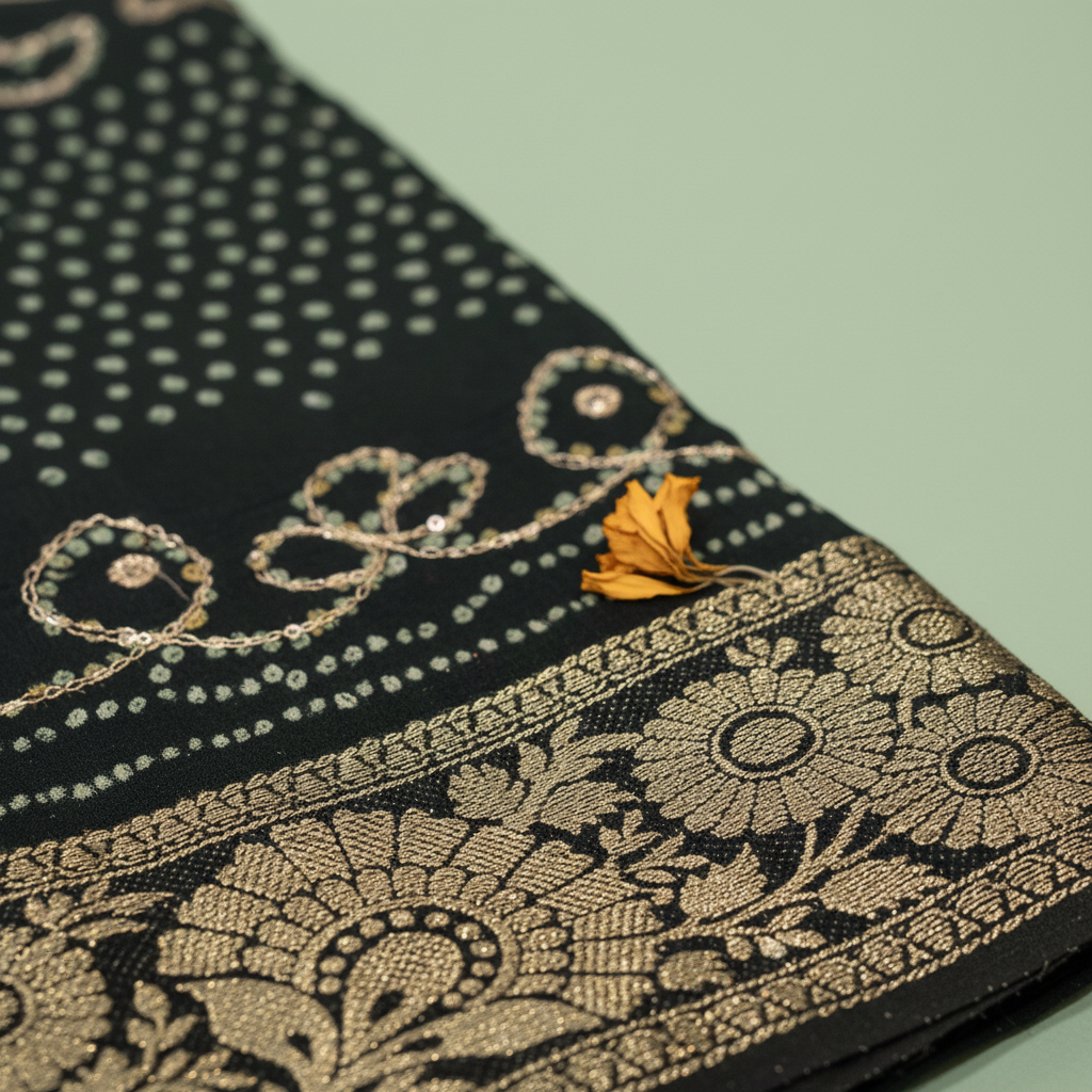 KUBERAN GREEN BANDANI PRINT SAREE