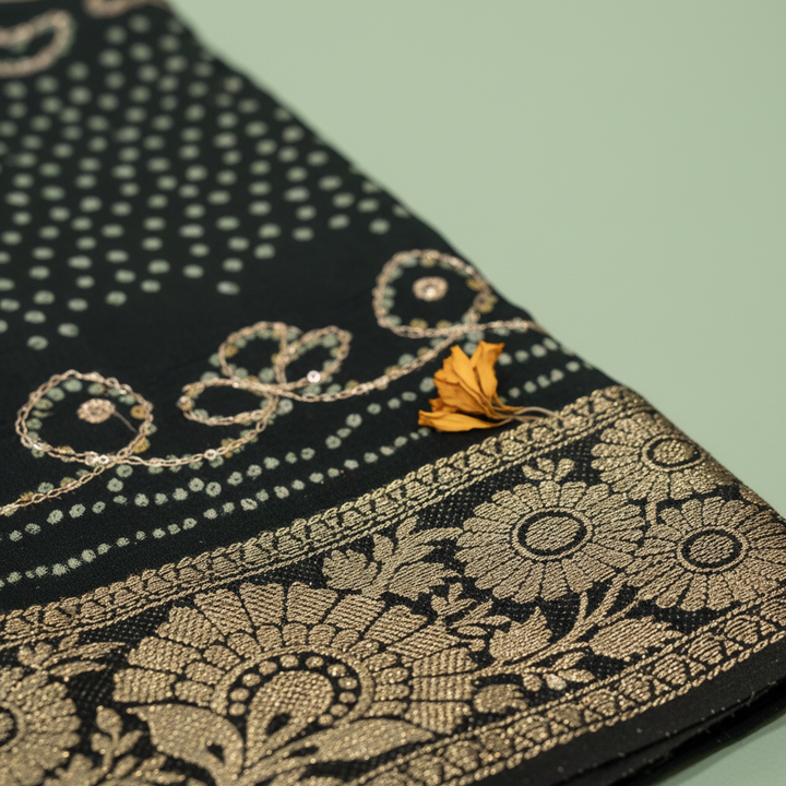 KUBERAN GREEN BANDANI PRINT SAREE