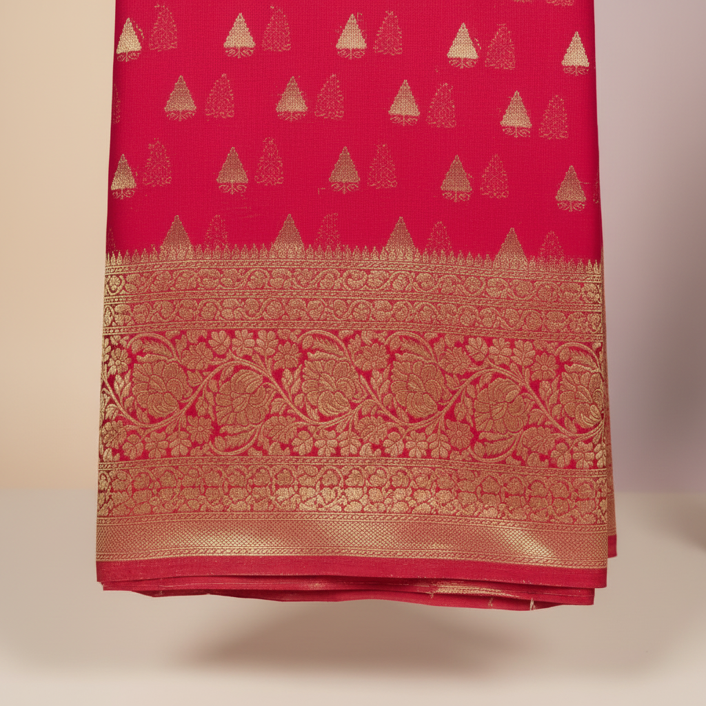 KUBERAN PINK GEORGETTE SEMI BANARASI SILK SAREE