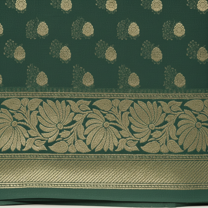 KUBERAN GREEN GEORGETTE SEMI BANARASI SILK SAREE