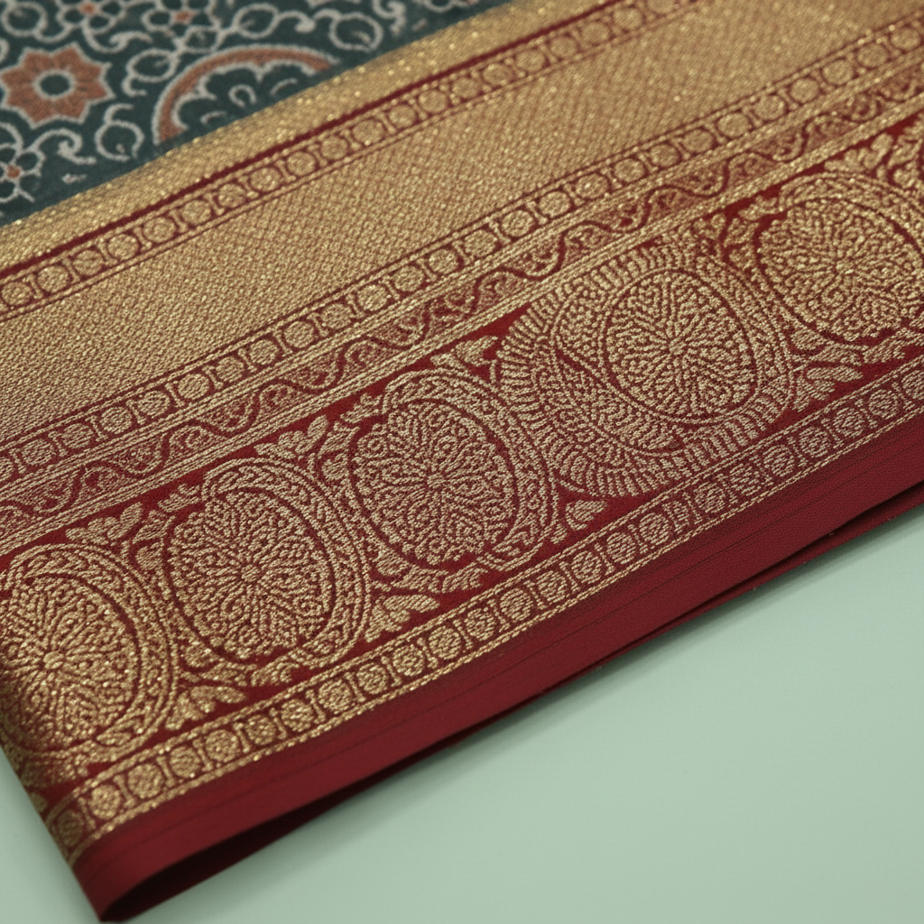 KUBERAN PALE BLUE AJRAKH PRINT SAREE
