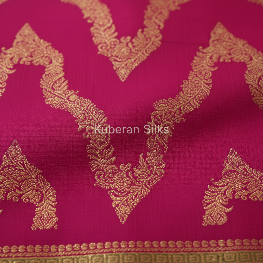 Kuberan Pink Kanchipuram Silk Saree with Gold Zari Border