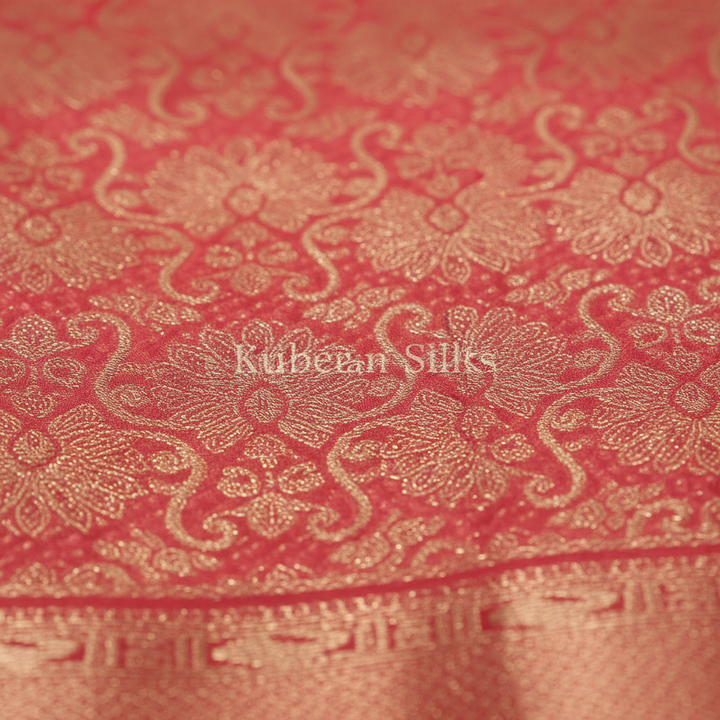 Kuberan Coral Red Kanchipuram Silk Saree