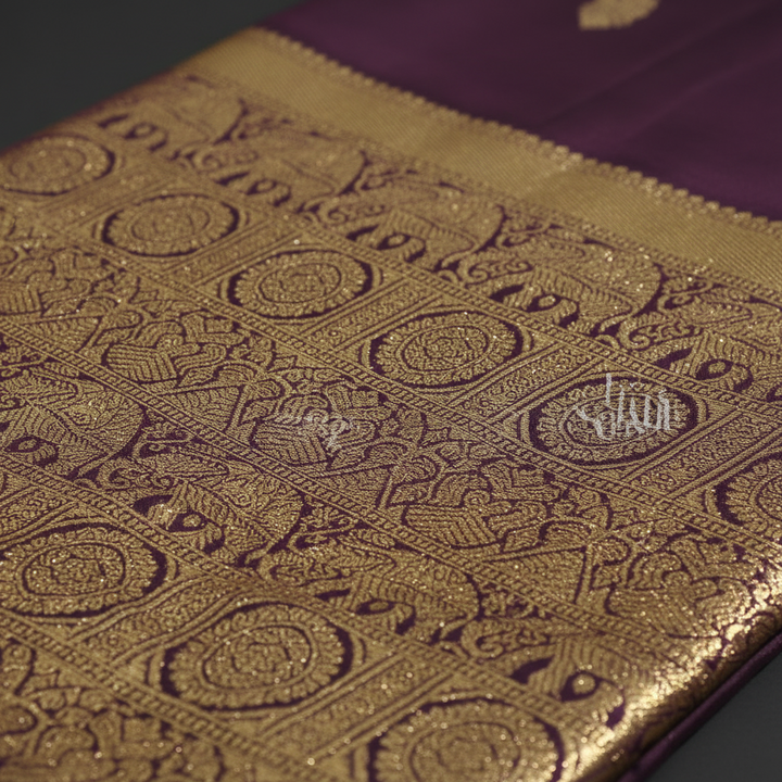 Kuberan Wine Kanchipuram Silk Saree with Gold Zari Border