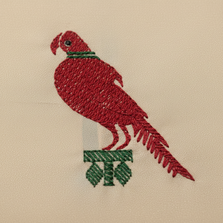 Kuberan Beige Kanchipuram Silk Saree with Parrot Motifs