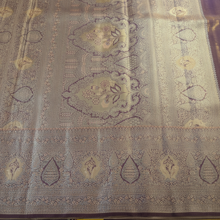 KUBERAN PEACH PINK PURPLE PURE KANCHIPURAM SILK SAREE