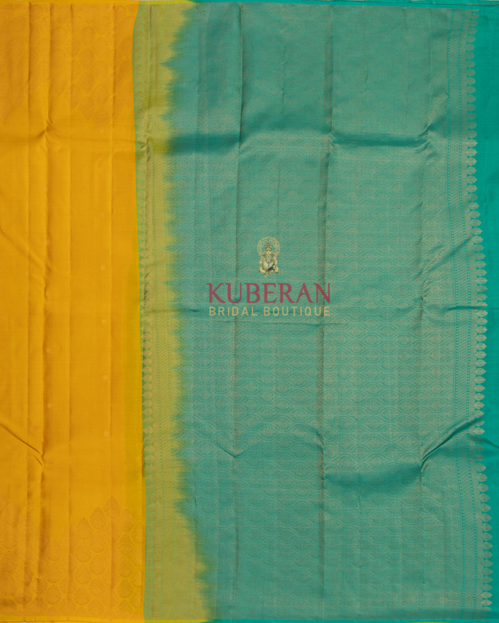 Kuberan Yellow With Sky Blue Kanchivaram Silk Saree