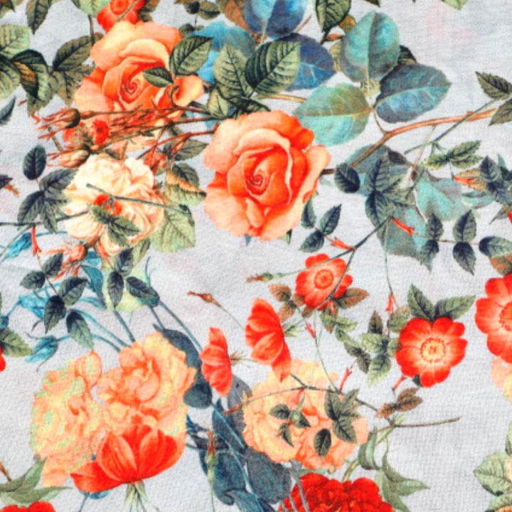 Kuberan Silver Floral Fabric