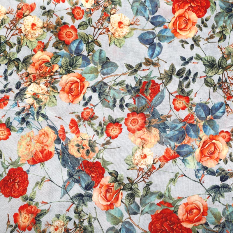 Kuberan Silver Floral Fabric