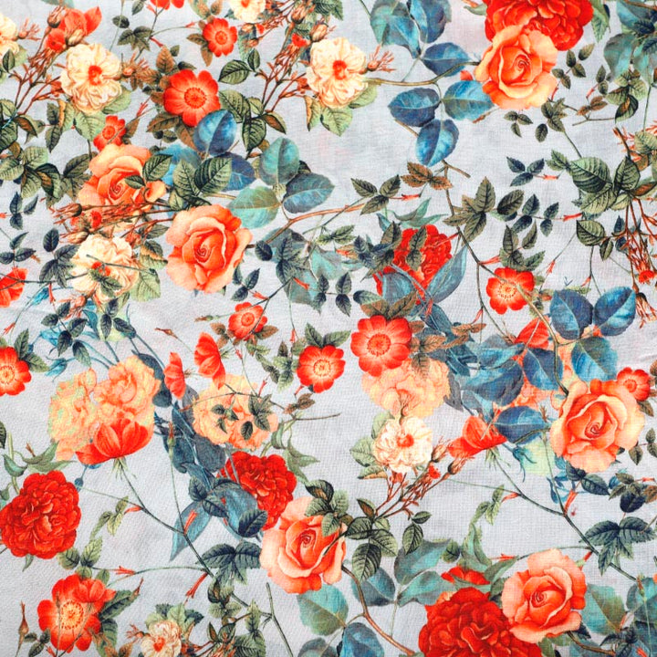 Kuberan Silver Floral Fabric