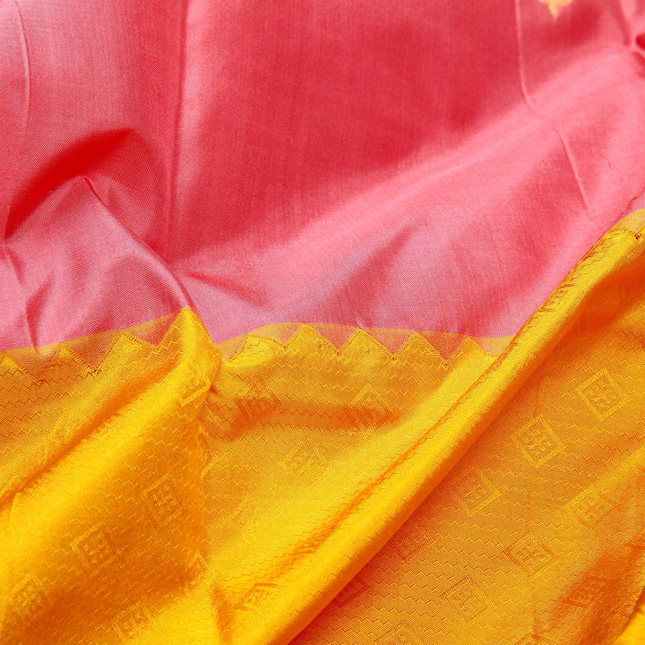 Kuberan Pink Yellow Pure Silk Saree