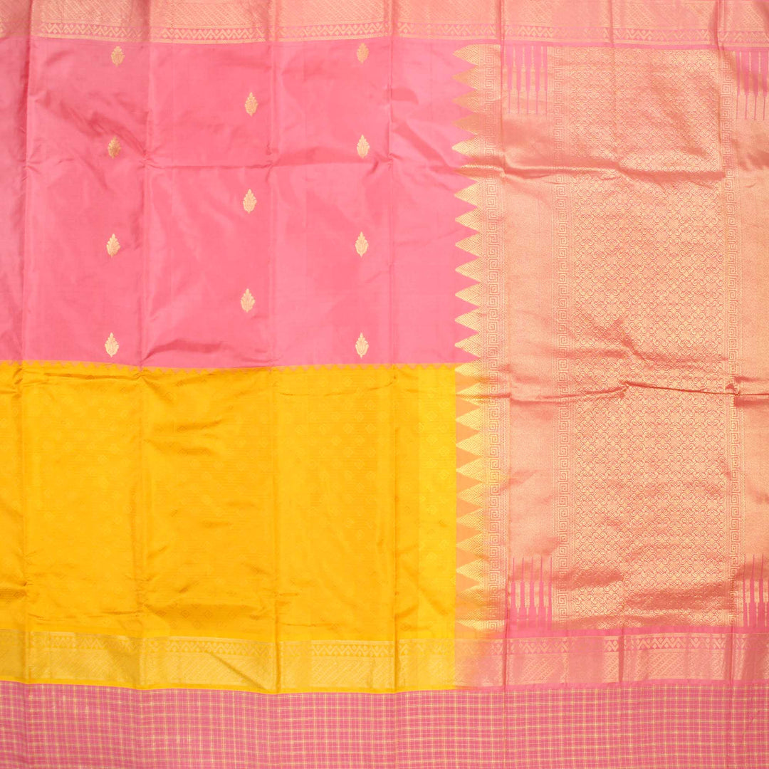 Kuberan Pink Yellow Pure Silk Saree