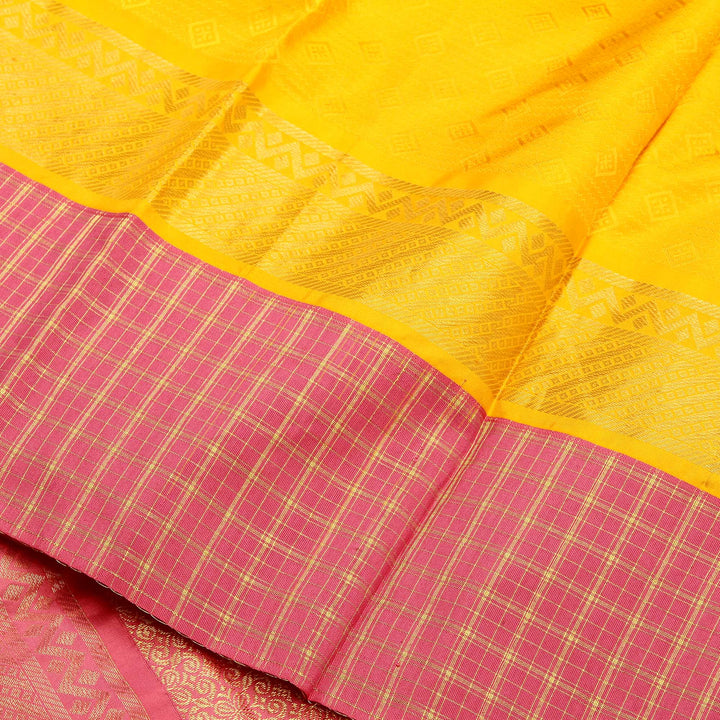 Kuberan Pink Yellow Pure Silk Saree