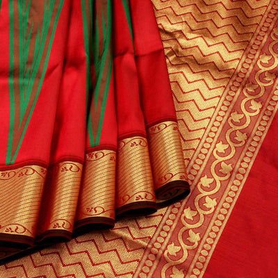 Kuberan Green Red Pure Silk Saree