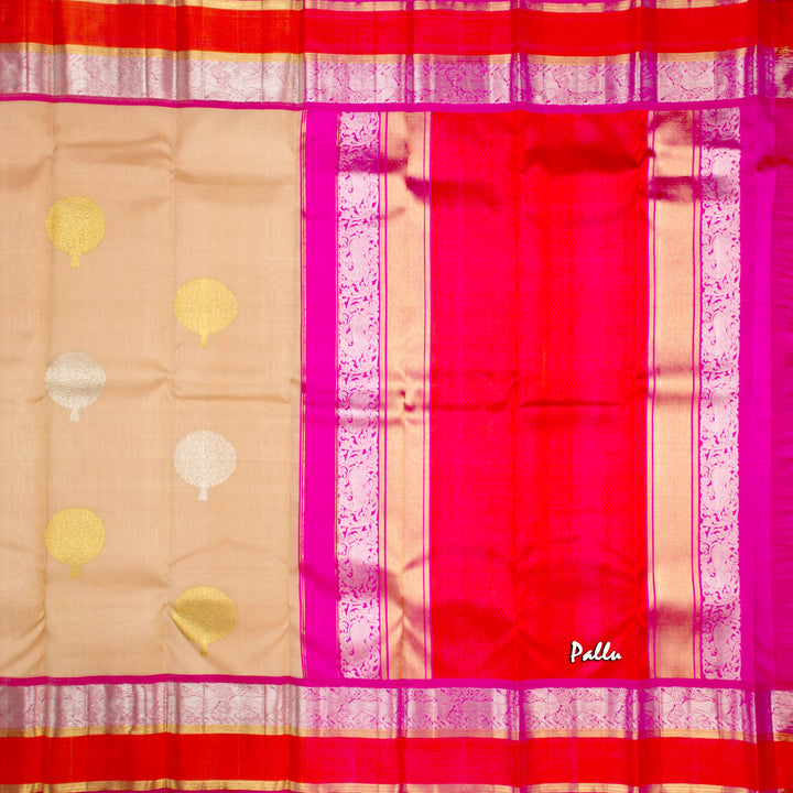 Kuberan Cream Pink Kanchivaram Silk Saree