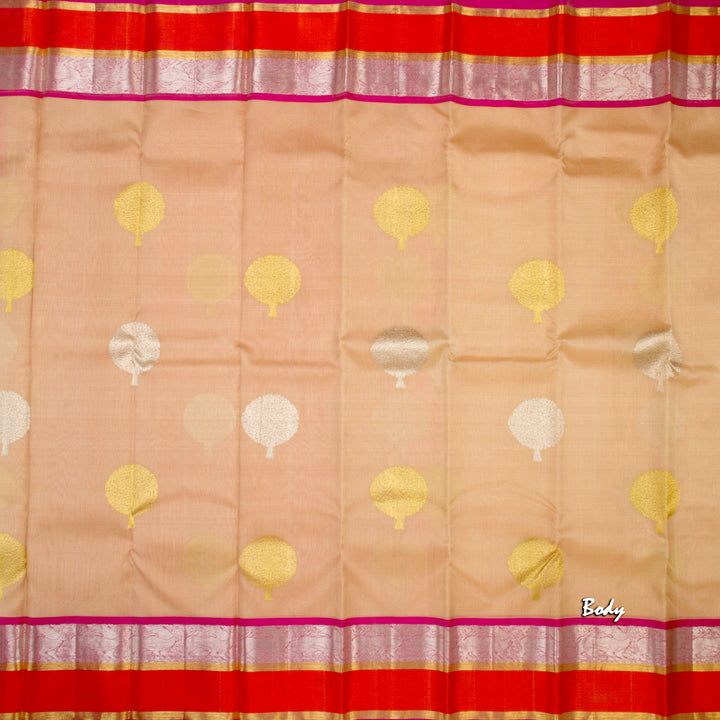 Kuberan Cream Pink Kanchivaram Silk Saree