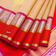 Kuberan Cream Pink Kanchivaram Silk Saree