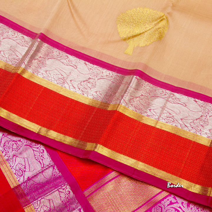 Kuberan Cream Pink Kanchivaram Silk Saree