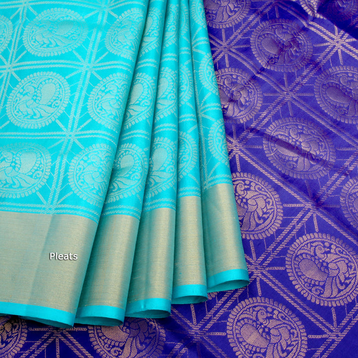 Kuberan Sky Blue Soft Silk Saree