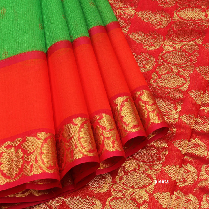 Kuberan Green Orange Cotton Silk Saree