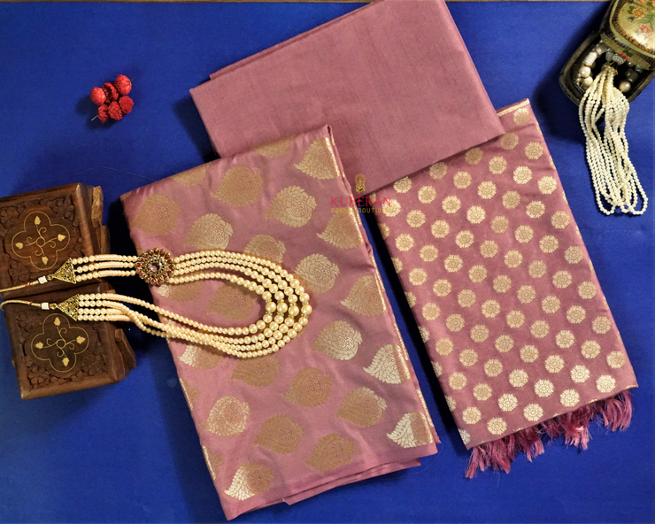 Kuberan Pink Banarasi Silk Dress Material