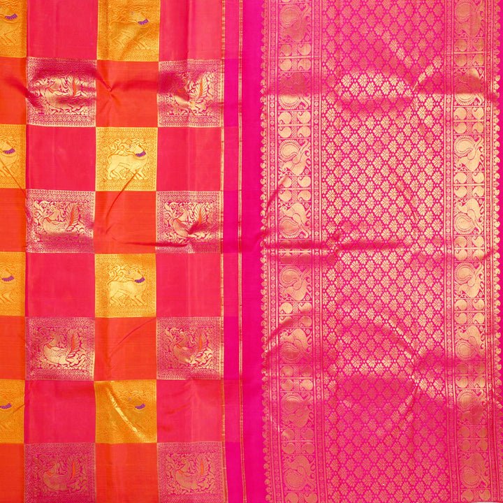 Kuberan Multi Pink Pure Kanchivaram Silk  Saree
