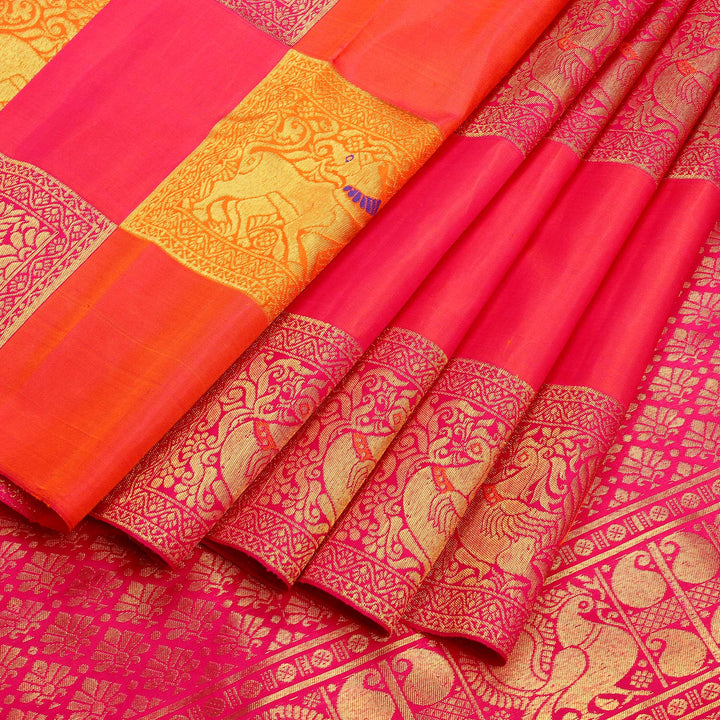 Kuberan Multi Pink Pure Kanchivaram Silk  Saree