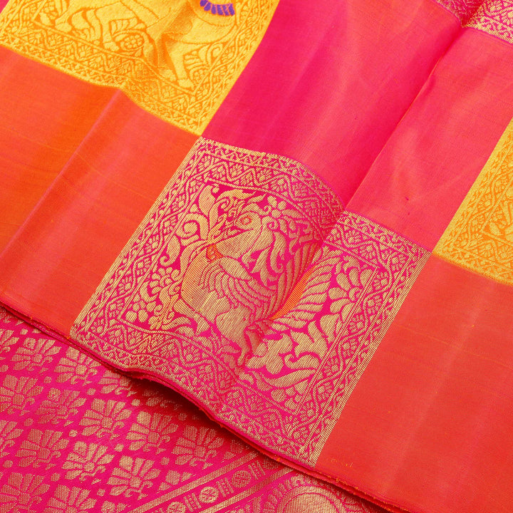 Kuberan Multi Pink Pure Kanchivaram Silk  Saree