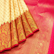Kuberan White Pink Pure Kanchipuram Silk Saree