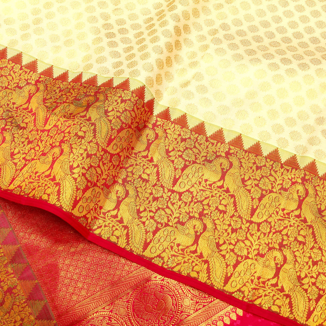 Kuberan White Pink Pure Kanchipuram Silk Saree