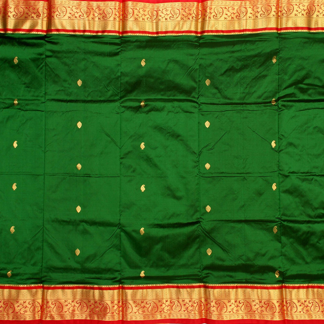 Dark Green Red 9 Yards Silk Saree