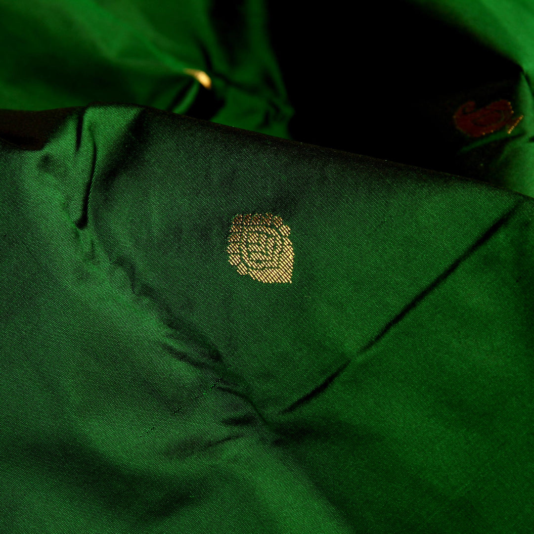 Dark Green Red 9 Yards Silk Saree